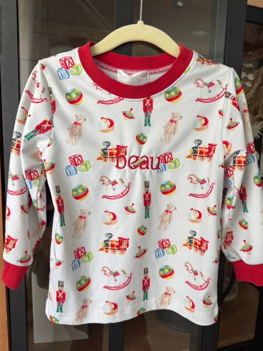 Beau tee long sleeve personalized toddler boy pajamas christmas toys embroidered